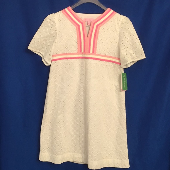 Lilly Pulitzer Other - Lilly Pulitzer Megan Dress White Eyelet Pink Trim